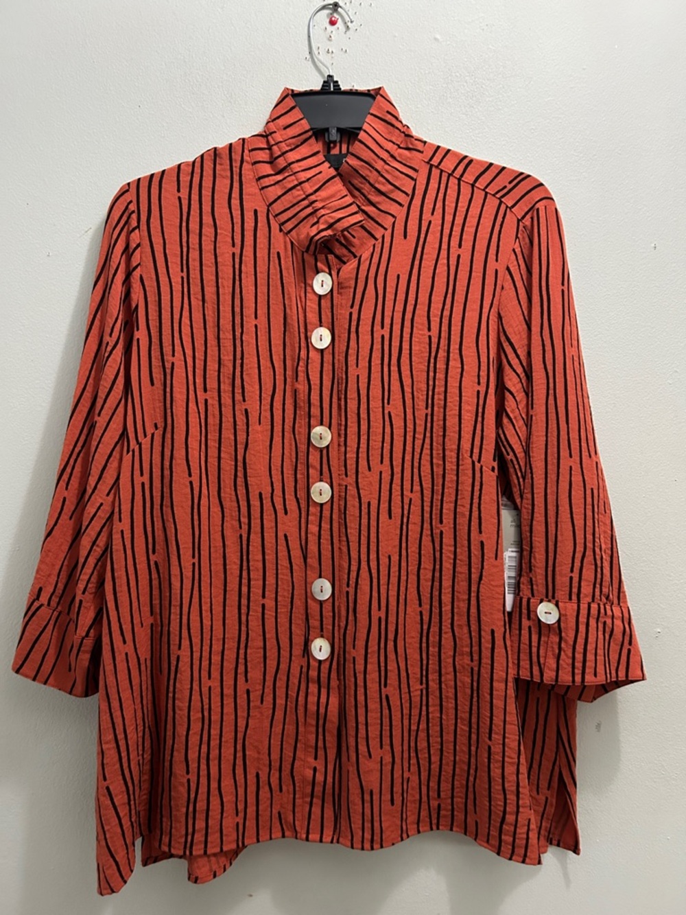 Ali Miles Rust Orange Striped Button-Up Tunic